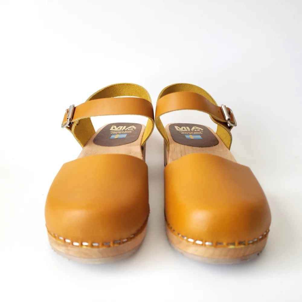 MIA Sofia Swedish Clog Free People Size 36 & 40 Mustard Yellow Leather Mary Jane - Picture 9 of 13